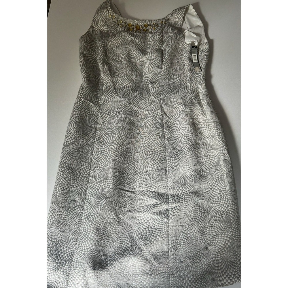 Tahari Arthur S Levine Ivory With Silver Pattern Dress Nwt Size 14 - Picture 3 of 8